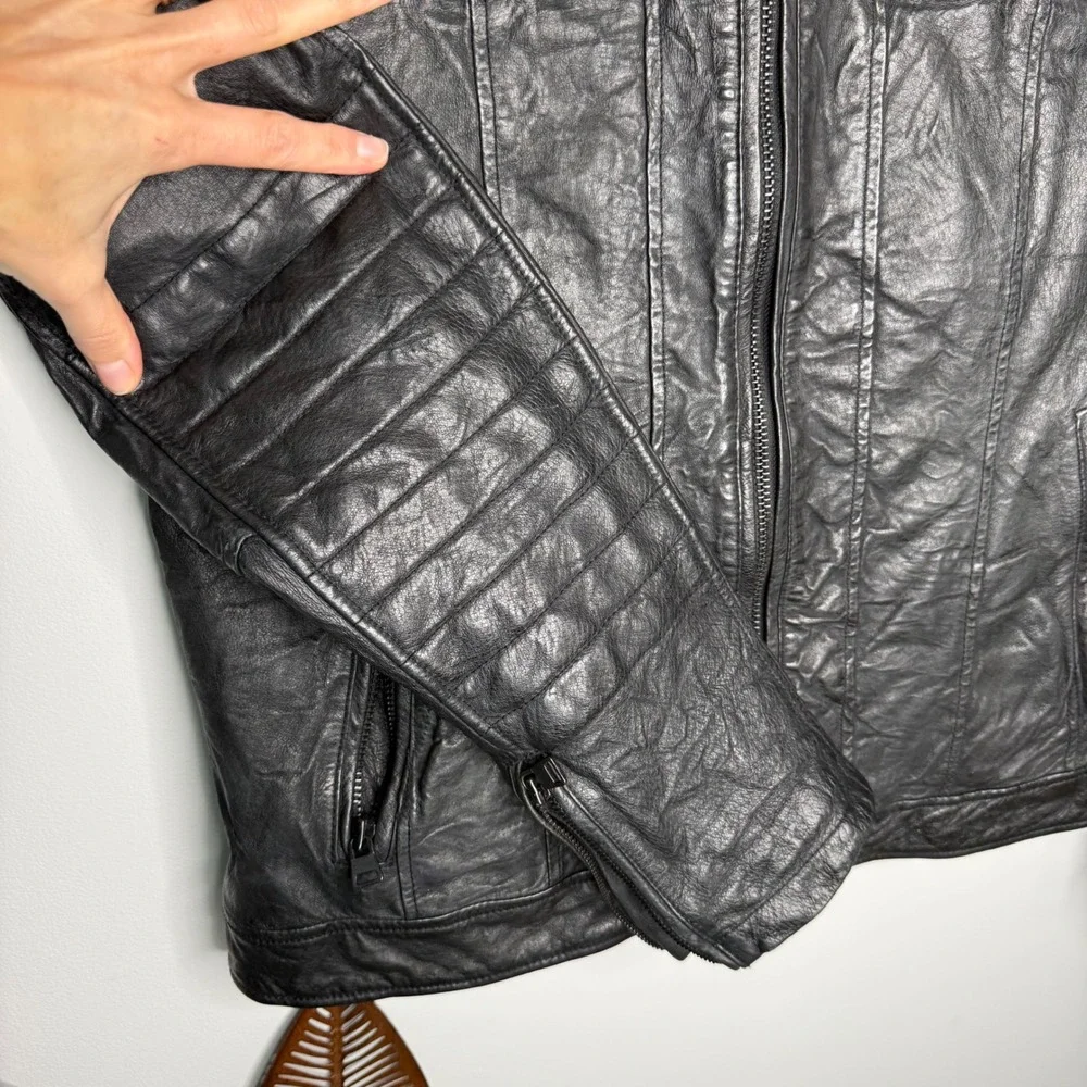 BB Levi's Capital E 2000's Cafe‎ Motorcycle Flannel Plaid Lined Leather Jacket L